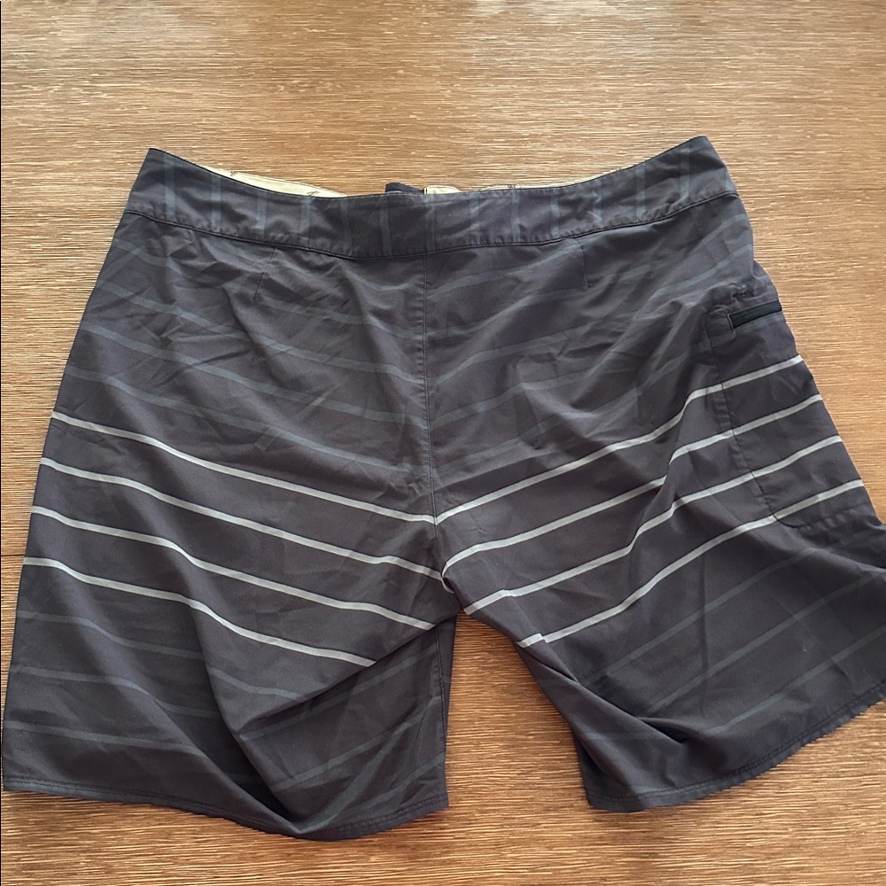 Patagonia Men's Charcoal Swim Shorts with Aqua Stripes - Picture 3 of 3